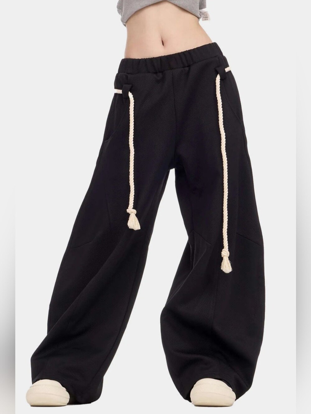 Micas Drawstring Wide Leg Trousers Black Size S NWT Rope Detail
